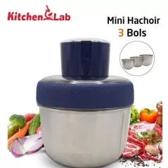 مفرمة وقطاعة بـ 3 أوعية من الإينوكس وشفرات حادة من الفولاذ مع ملحق لتقشير الثوم