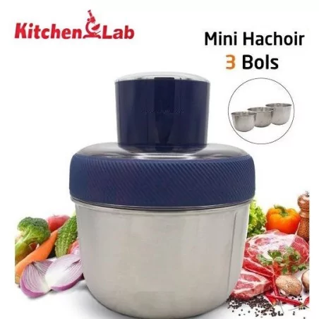Mini Hachoir Kitchen Lab Avec 3 Bols En Inox 350W -Inox