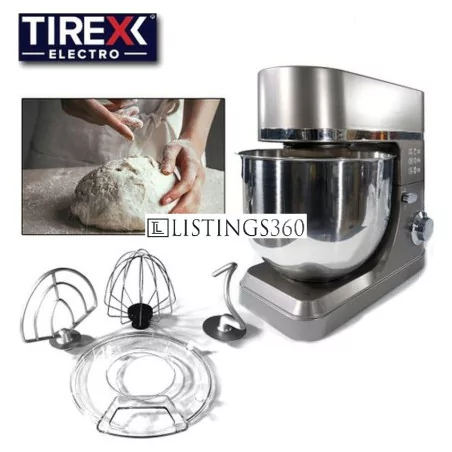 Pétrin TIREXX PTR90G - Bol 7L, 1200W, Puissant, Design Élégant Argenté