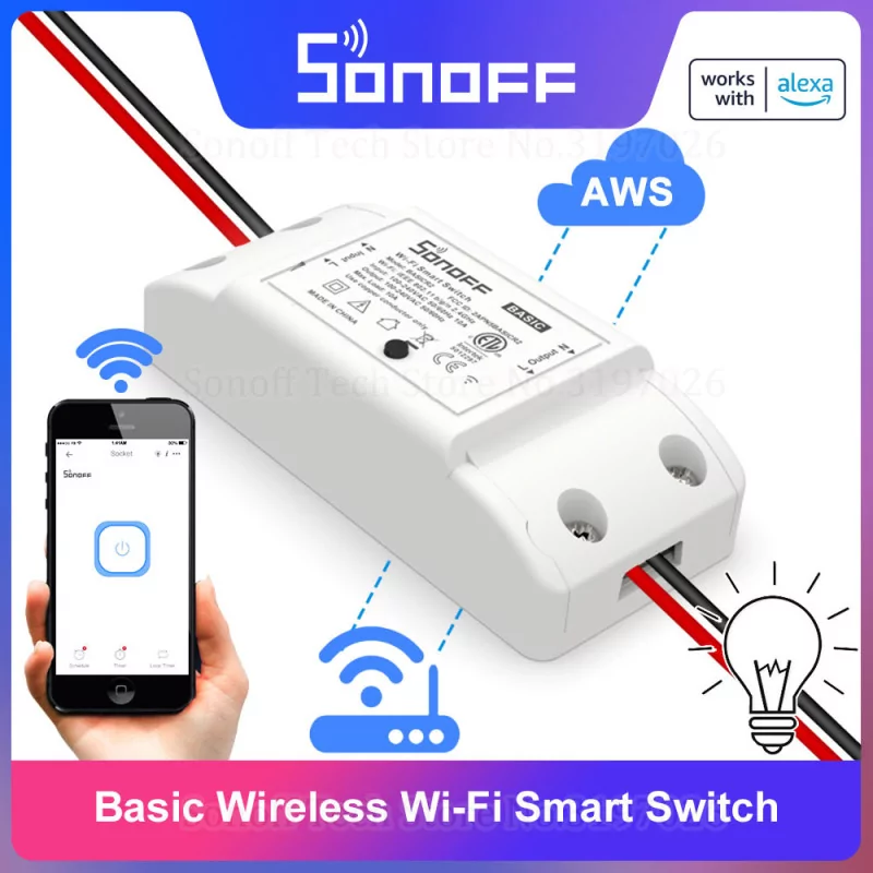 SONOFF – interrupteur intelligent Wi-Fi BasicR2, contrôle à distance sans fil, Module d'éclairage pour maison intelligente, comm