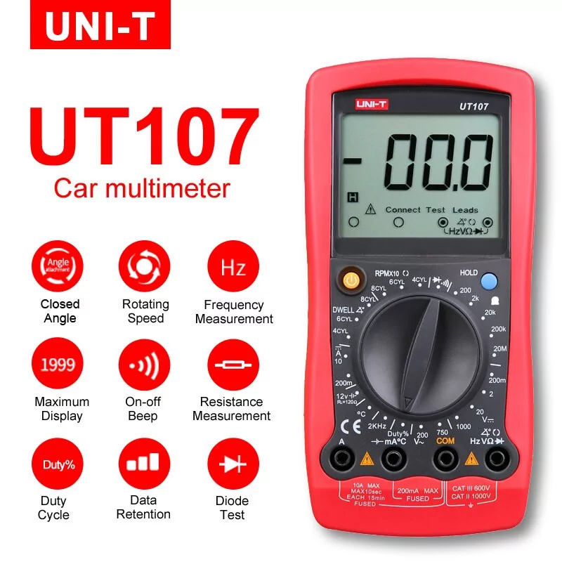 Ut107 - Multimètre numérique pour Automobile, testeur de Diode Ohm, mesure de la vitesse du moteur