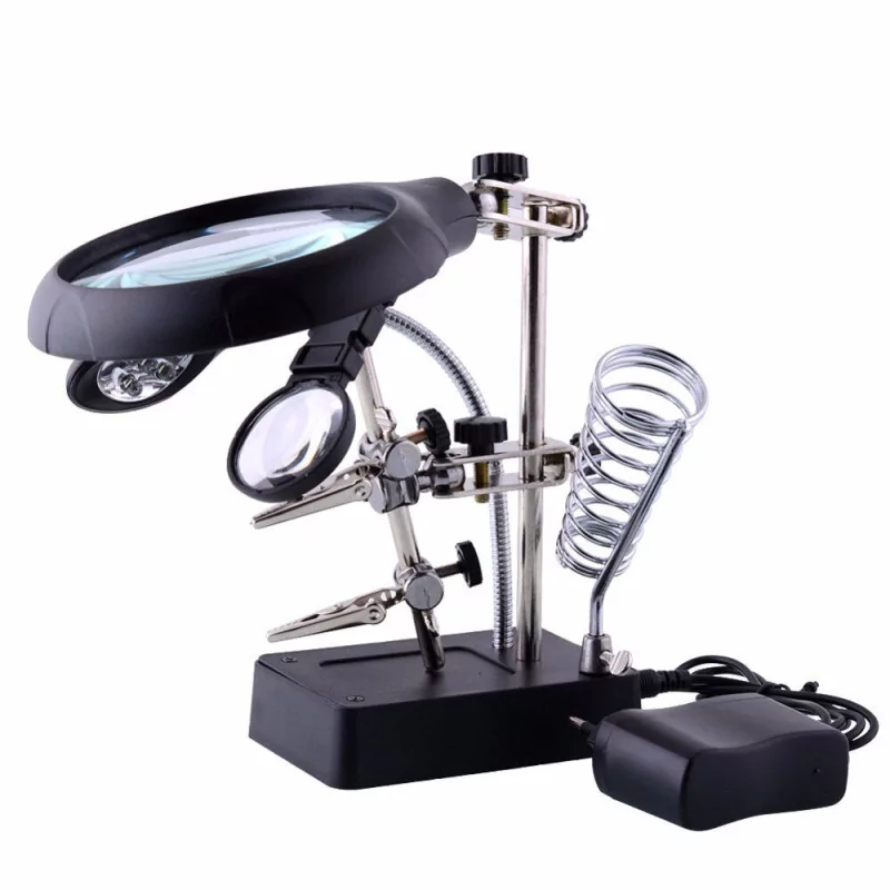 Loupe De Troisième Main MG16129C (5 LED + Compartiment 3 Piles 3AA +Chargeur)