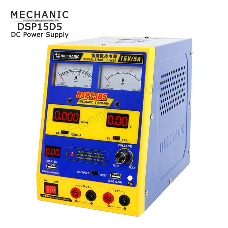 Alimentation électrique DSP15D5 DC 15V 5A mécanicien double pointeur réglable