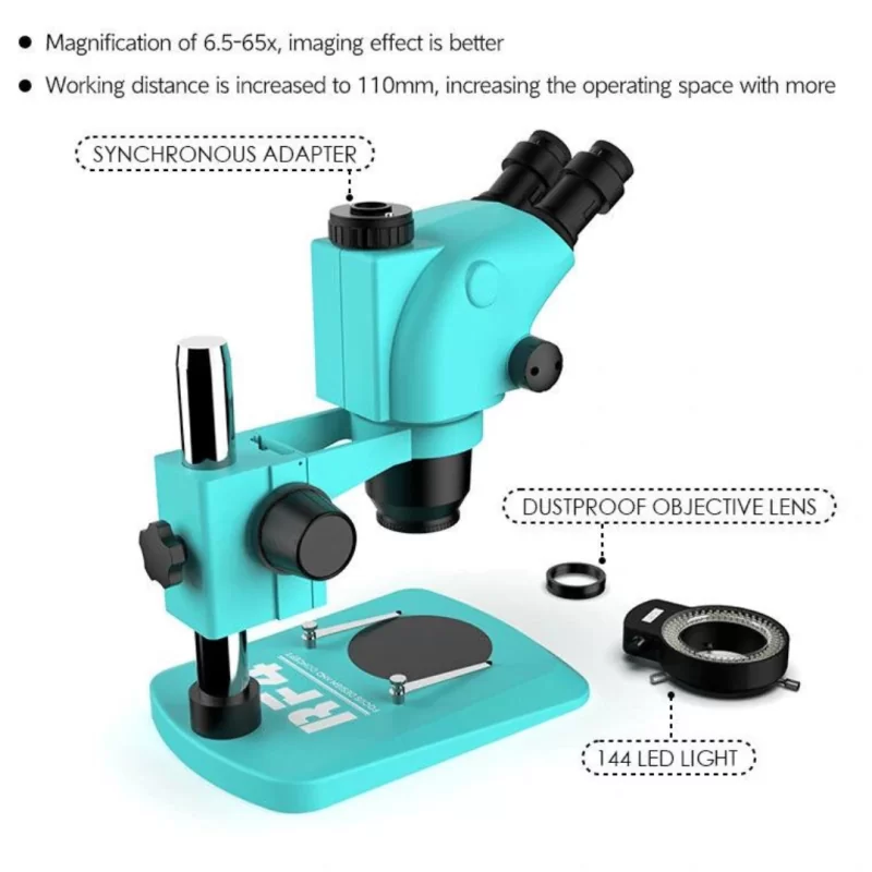 Microscope trinoculaire stéréo à Zoom synchrone avec lumière LED 144, 6 ...