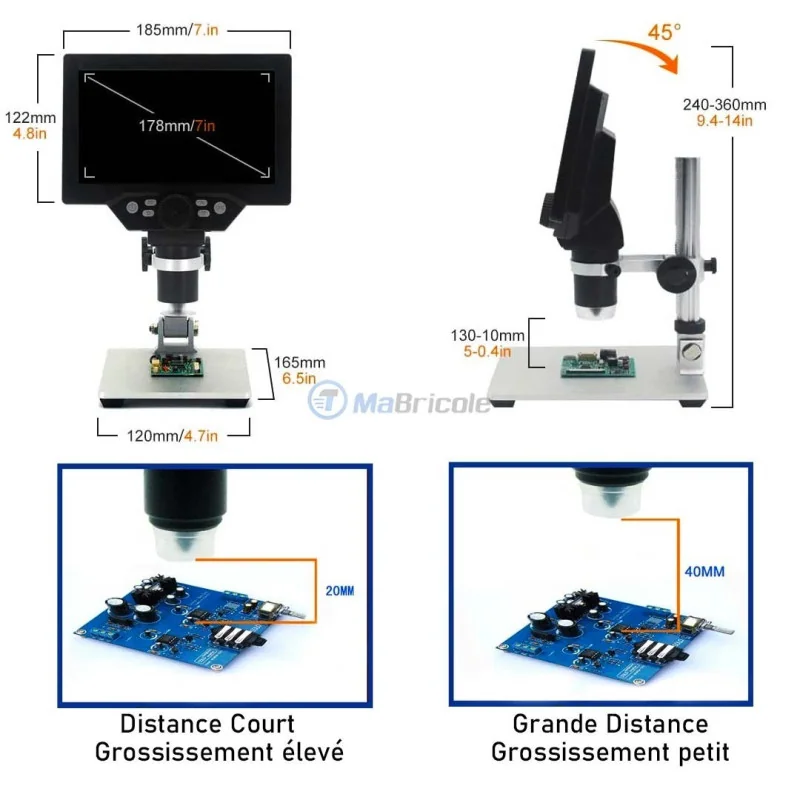 Microscope Numérique Aofesel G1200 7 Pouces LCD - Zoom 1-1200X, Vidéo FHD 1080P, Batterie 3000mAh, 8 LED Réglables Pour Adultes Et Enfants