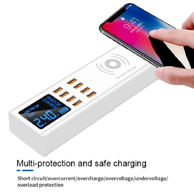 Chargeur Intelligent SUNSHINE SS-309WD 1+8 - Charge sans Fil et USB - Écran LED et Multi-Port USB