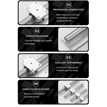 Rail Linéaire SBR16 50cm Avec 2 Rails + 4 Roulements à Billes - Guidage Mouvement Linéaire CNC