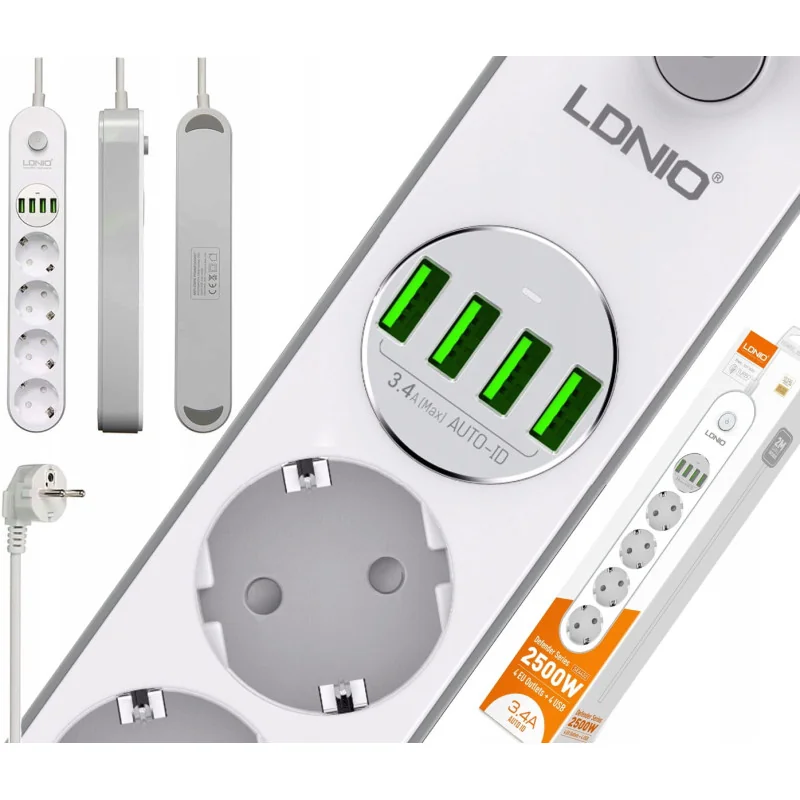 Ldnio Multiprise 4 Prises + 4 ports Usb - SE4432 - Blanc