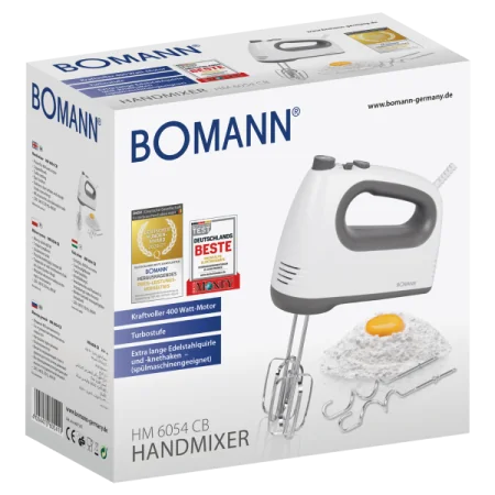 Batteur Électrique Bomann HM 6054 CB - 400W, 5 Vitesses + Turbo, Fouets & Crochets en Acier Inoxydable 5
