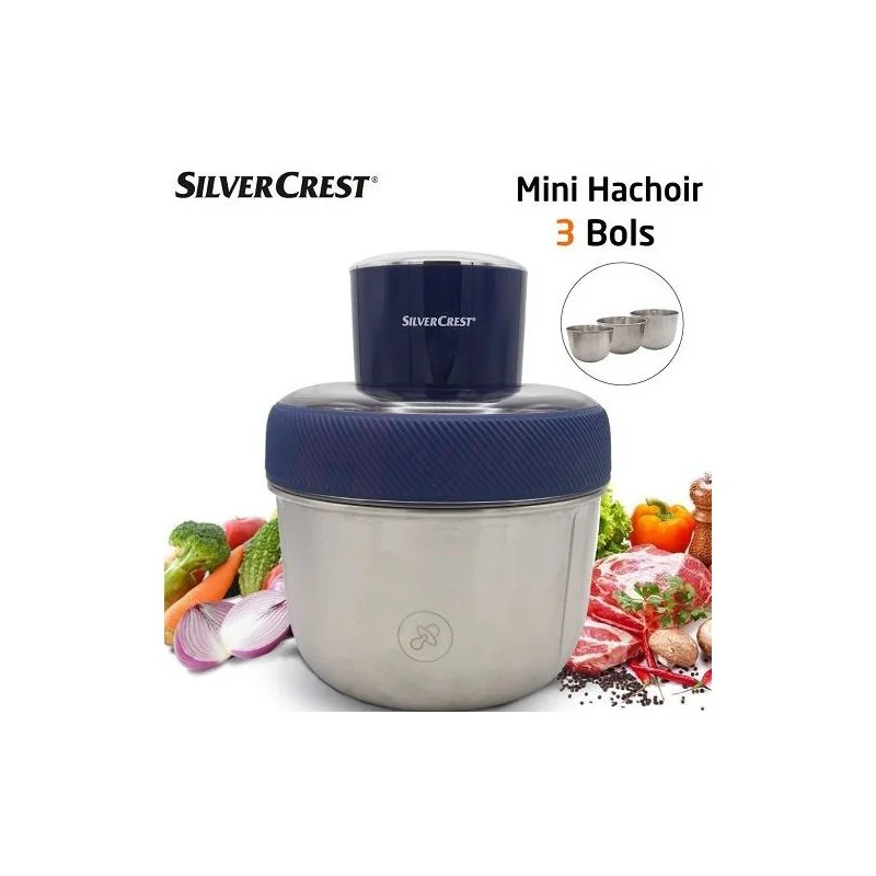 Mini Hachoir SilverCrest Avec 3 Bols En Inox 350W -Inox MC376-CB
