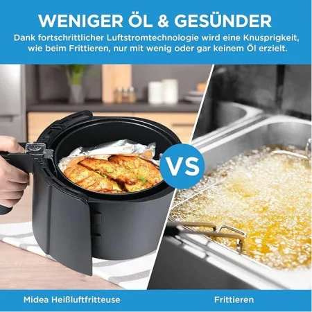 Midea Air Fryer 4L, Friteuse à air Chaud 90% Moins Grasse 1500WAirfryer Noir 3