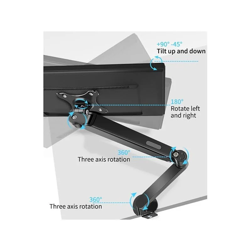 Support de Bureau pour Écran Unique S1004 - Rotation 360°, Inclinaison 40°, Charge Max 9KG, Écrans 17'' à 30