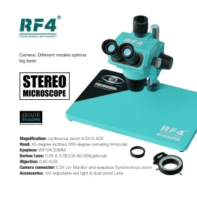 RF4 RF-6565PRO – Microscope Trinoculaire de Haute Précision (6.5-65X, Base en Alliage d'Aluminium)