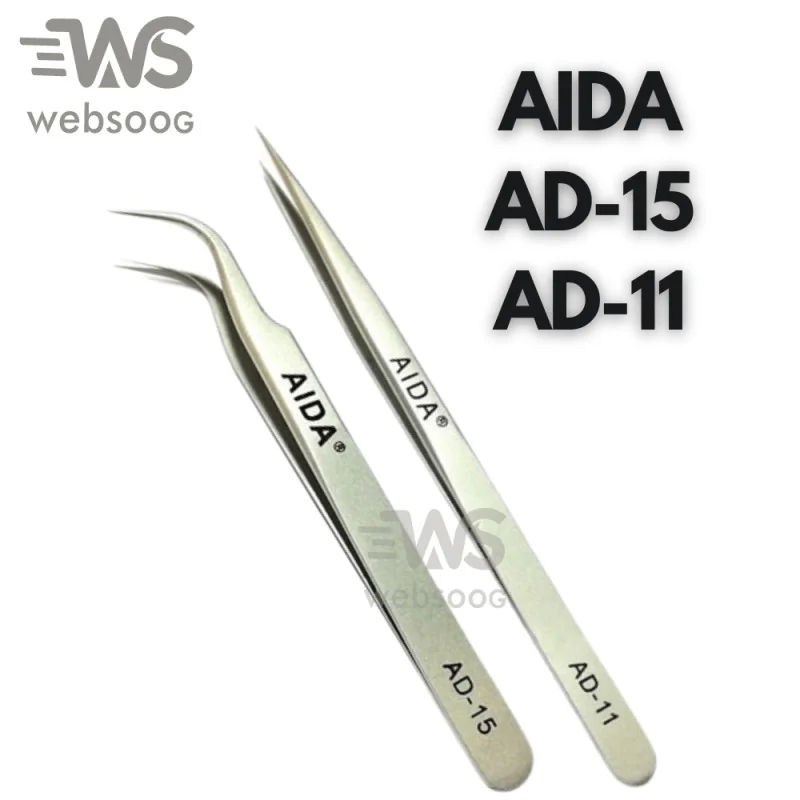 Pince à Épiler "TWEEZER" AIDA AD-15, AD-11 - Acier Inoxydable, Antistatique, Haute Précision, Ergonomique