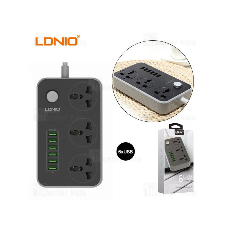 Originale Multiprise LDNIO SC3604 - Protecteur de Surtension avec 3 Prises Universelles et 6 Ports USB Intelligents 3.4A