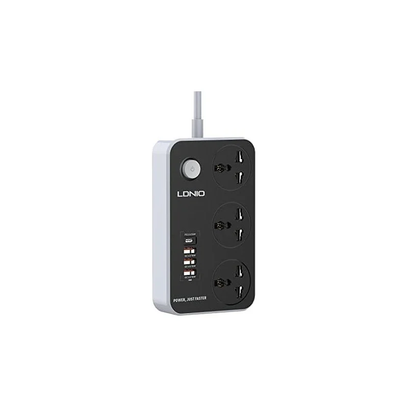 Originale Multiprise LDNIO SC3412 PD 20W - Chargeur Rapide avec 3 Prises Secteur et 3 Ports USB 3.0