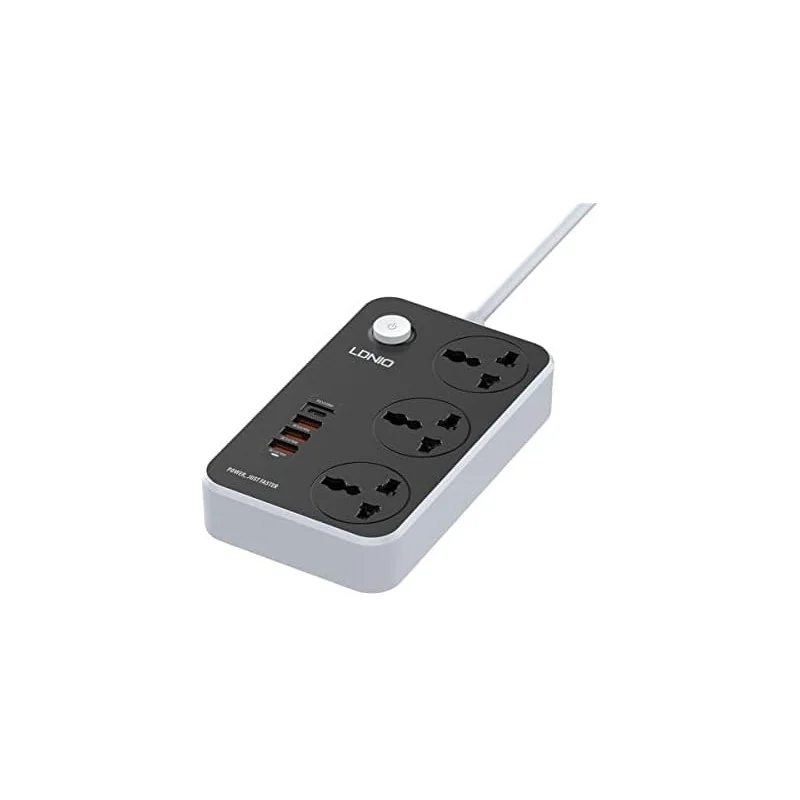 Originale Multiprise LDNIO SC3412 PD 20W - Chargeur Rapide avec 3 Prises Secteur et 3 Ports USB 3.0