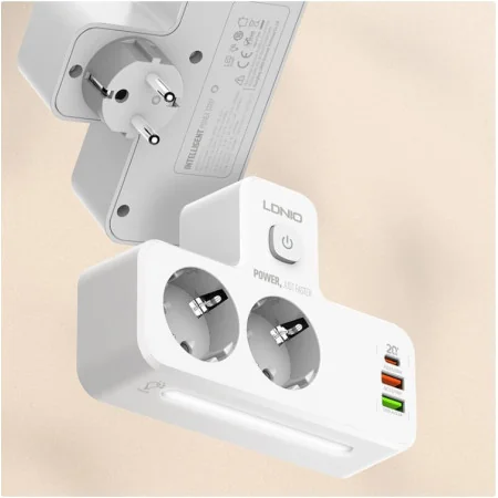 Multiprise LDNIO SE2337 - 2 Prises EU avec Adaptateur USB, 1 Port USB-C PD, et Lampe de Nuit LED