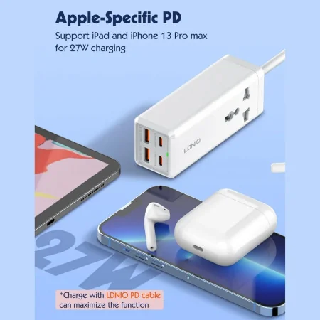 Multiprise LDNIO SC1418 - 1 Prise AC, 2 Ports USB, 2 Ports USB-C, 2500W, Protection Surtension (Blanc)