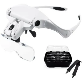 Loupe Frontale 9892B2 avec Lumière LED et Bandeau - Loupe à Tête Mains Libres avec 5 Lentilles 1.0X à 3.5X
