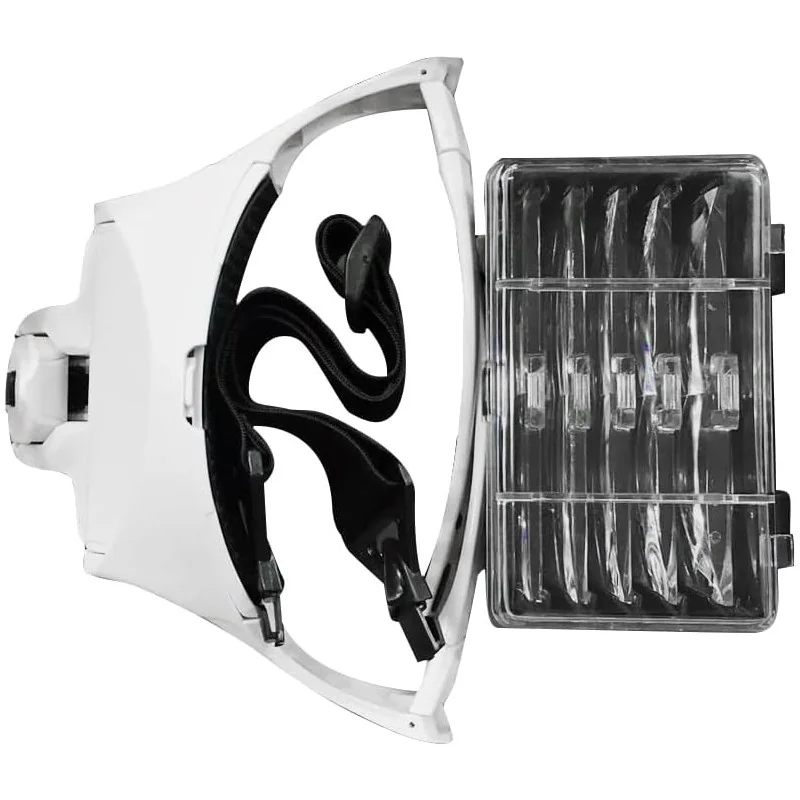Loupe bandeau avec lumière 2led, loupes de lecture mains libres montées sur la tête, bijoutier, loupe de montre 5 lentilles remplaçables Une loupe chasseur de lumière