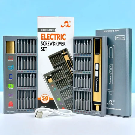 SW-2270C Lot de 50 tournevis électriques avec écran LCD et embouts magnétiques de chargement de type C avec 2 lumières LED