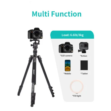 Trépied Professionnel Jmary KT325+NB30 avec Tête NB30 - Hauteur Maximale 1645mm pour Photographie et Vidéo 6
