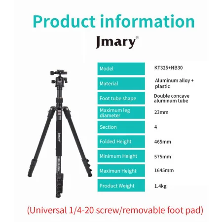 Trépied Professionnel Jmary KT325+NB30 avec Tête NB30 - Hauteur Maximale 1645mm pour Photographie et Vidéo 10