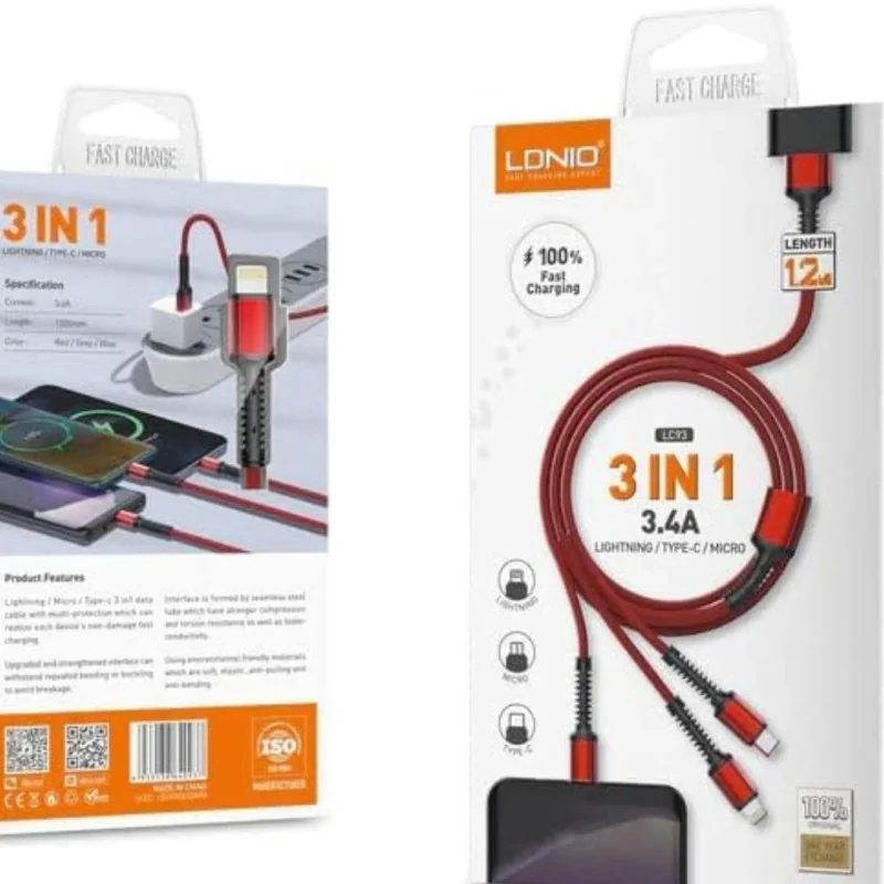 Câble de charge rapide 3 en 1 LDNIO(SIYOTEAM) 3.4 A LC93