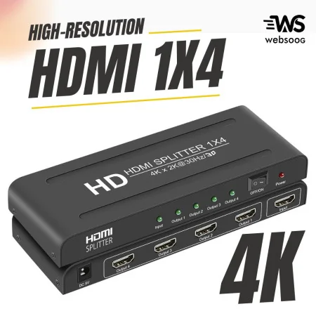1x4 Splitter HDMI,Ozvavzk Répartiteur HDMI 3D 1 Entrée 4 Sorties Distributeur HDMI Soutien 4K