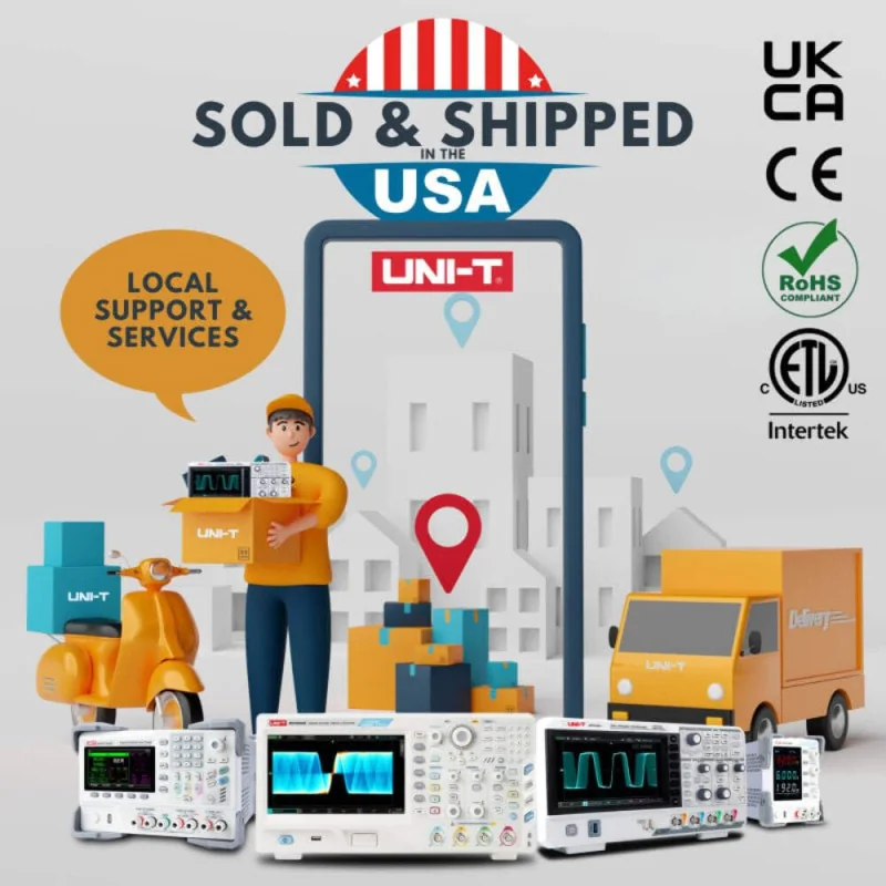 Oscilloscope numérique UNI-T UPO1104 - 100 MHz, 4 canaux, 2 GSa/s, mémoire de 56 Mpts, écran de 7 pouces.