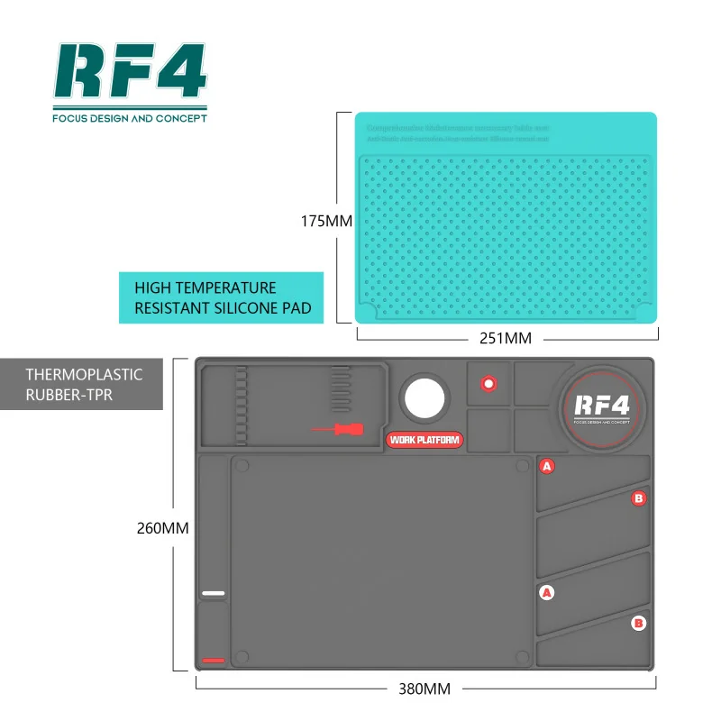 Tapis de Réparation en Silicone Antidérapant RF4 RF-PO2 Résistant aux Hautes Températures pour Téléphone et Ordinateur
