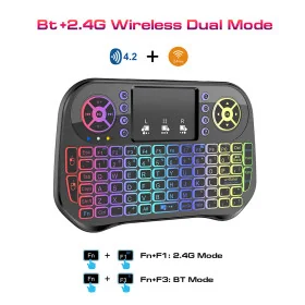Mini Clavier Sans Fil 2.4G BT+ avec Souris Volante Tactile et Batterie SÚche - Idéal pour PC, Smart TV et Appareils Mobiles. Mini Clavier Sans Fil 2.4G BT+ avec Souris Volante Tactile et Batterie SÚche - Idéal pour PC, Smart TV et Appareils Mobiles.