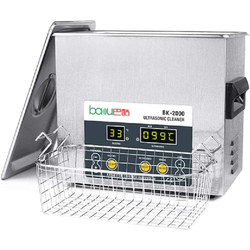 Nettoyeur Ultrasonique BAKU-2000 Capacité 3.2L, 120W, Cuve en Acier Inoxydable 24x14x10 cm, 40 kHz, Thermostat Intégré - Argent