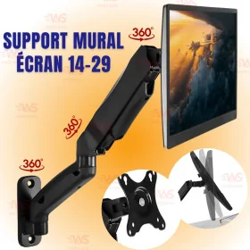 Support mural écran 14-29" - Rotation 360°, Inclinaison, Pivot, Gestion Câbles, Fixation VESA Universelle S-1006