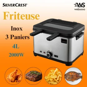 SilverCrest Friteuse Inox 3 Paniers 4L 2000W DF3700-GS - Noir/Argent