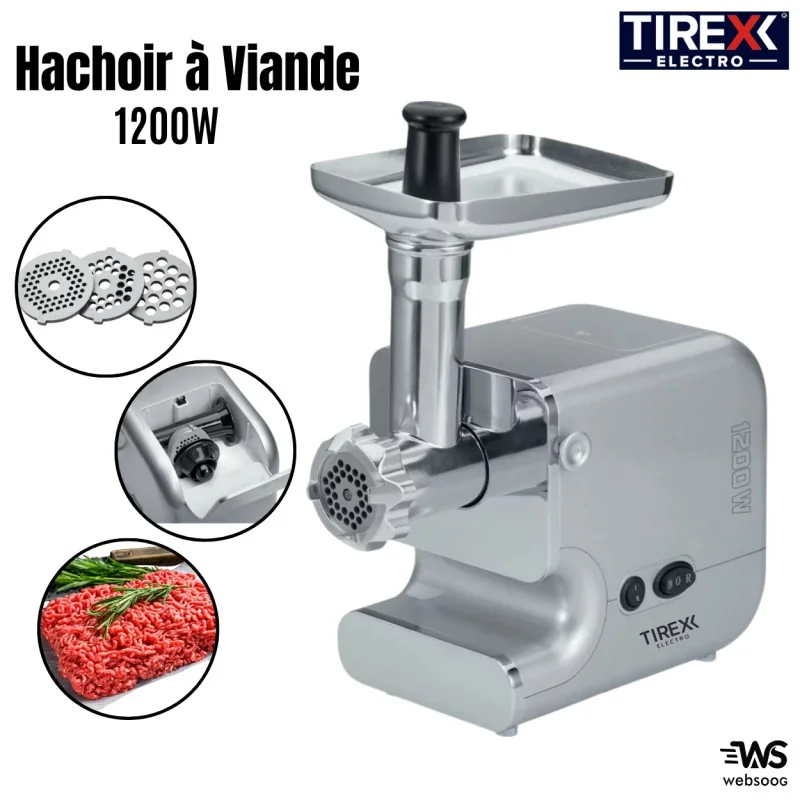 Hachoir à Viande Électrique Pro 2000W - 3 Plaques Inox + Kubbe + 3 Tubes Saucisses - Puissance Max