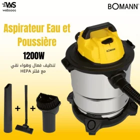 Aspirateur Eau et Poussière Boma BS6058CB - Inox/Jaune, Haute Performance, Capacité Étendue