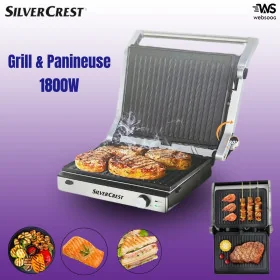 Grill & Panineuse SilverCrest GC5408A-CB - 1800W - Ouverture 180° - Polyvalence & Cuisson Rapide