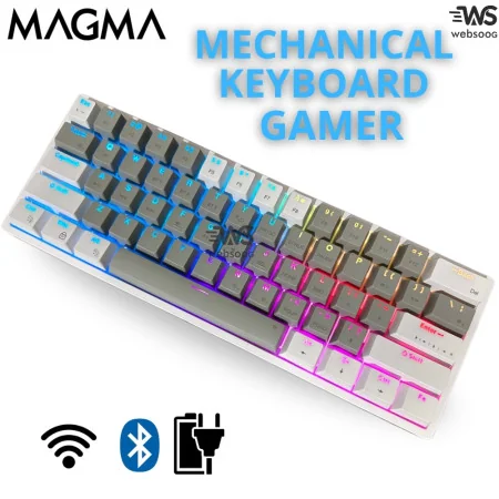 Clavier MAGMA FIORA 60% Blanc F61W - Switches Rouges, Bluetooth 3.0, 2.4G, Éclairage RGB