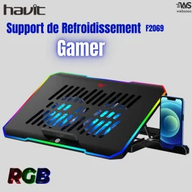 Support de Refroidissement pour PC Portable Gamer Havit F2069 - Ventilation Puissante, Design Ergonomique