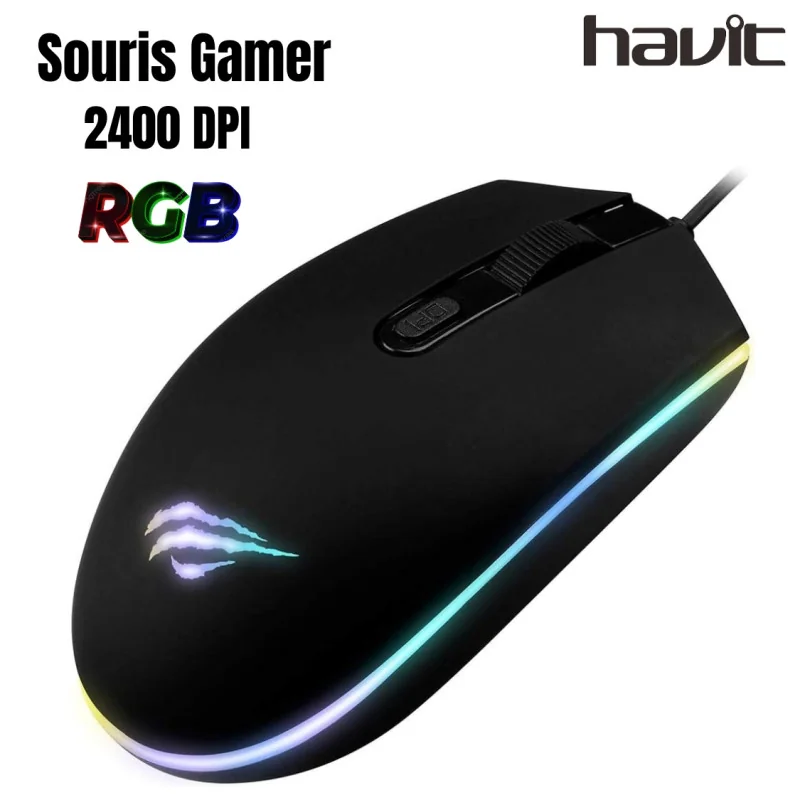 Souris Gamer Filaire RGB Havit MS1003 - 2400 DPI, Précision et Confort