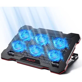 Plaque de Refroidissement HAVIT F2071SE - 6 Ventilateurs, Hauteur Réglable, Double USB, PC Portable 13-17 Pouces