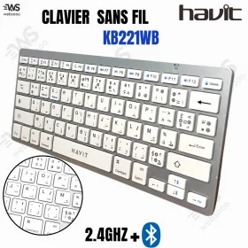 CLAVIER HAVIT SANS FIL KB221WB 2.4G+BLEUTOUTH