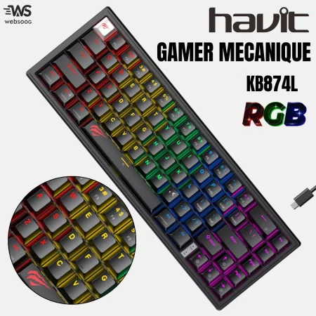 Clavier Mécanique Gaming Havit KB874L RGB - 75%, USB, Switches Échangeables