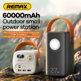 Power Bank REMAX RPP-123 - 60000mAh avec Torche LED x2, Charge Ultra-Rapide 27W, 4 Sorties, Écran Digital