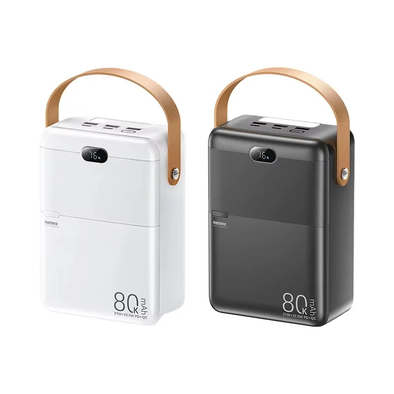 Power Bank REMAX 80000mAh avec Torche LED – Charge Rapide PD 27W + QC 22.5W, 4 Sorties, Écran Digital RPP-118