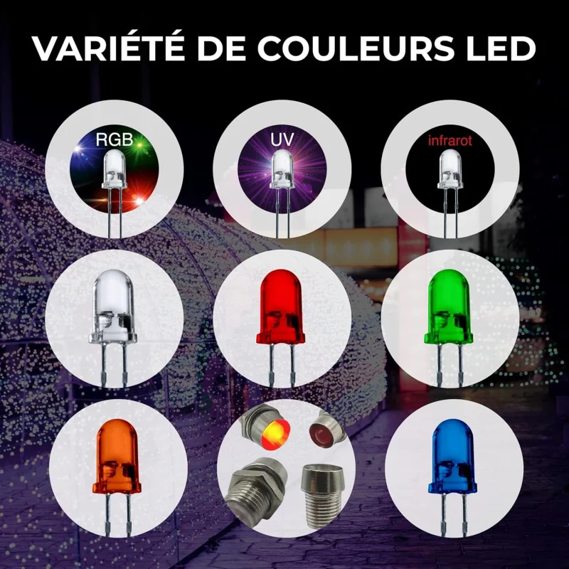 LED 5mm Bleu/Vert/Rouge/Jaune – Composants Haute Luminosité pour Projets Électroniques