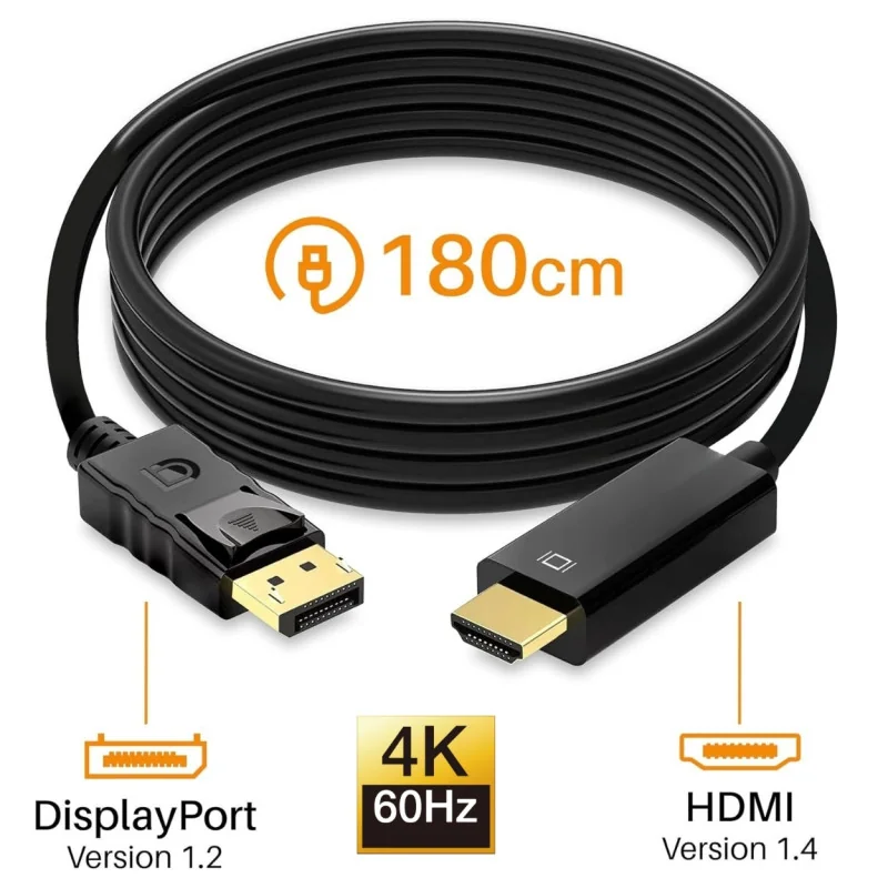 Cable DisplayPort vers HDMI - Adaptateur DP vers HDMI, Vidéo Haute Définition, 180CM
