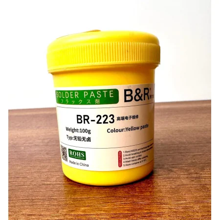 Pate a Flux B&R BR-223 Jaune 100g – Soudure Précise pour Composants Électroniques SMT et BGA